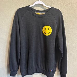 Aviator Nation Crew Neck - Gray With Smiley Face